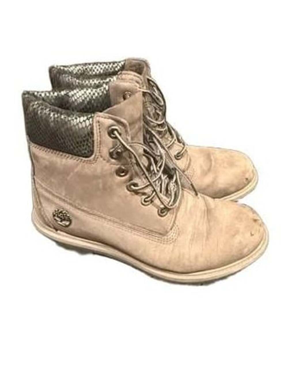 Timberland 6-Inch Premium Boots Size 8.5 Gray Snakeskin Collar
